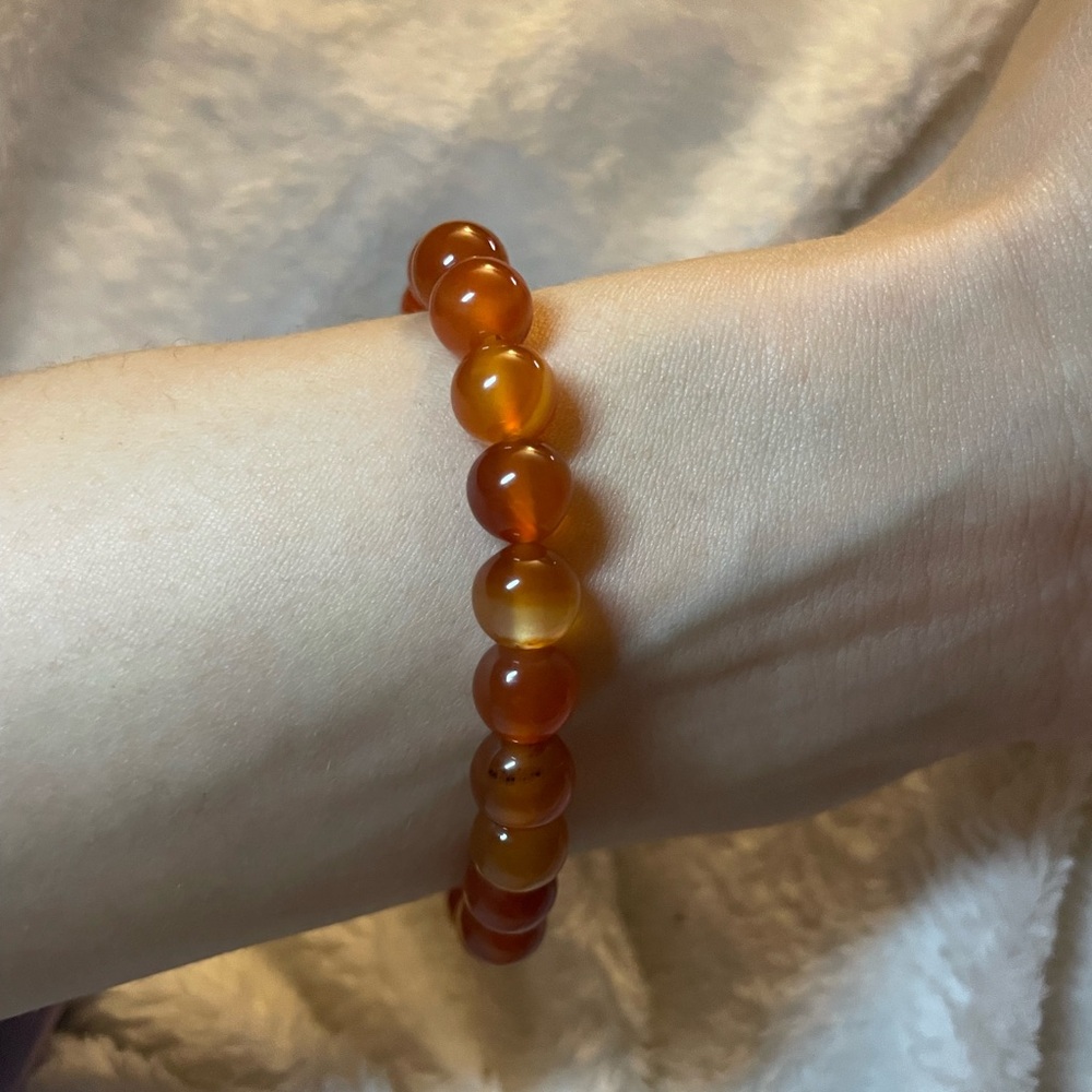 Carnelian Bead Stretch Bracelet - Orange -